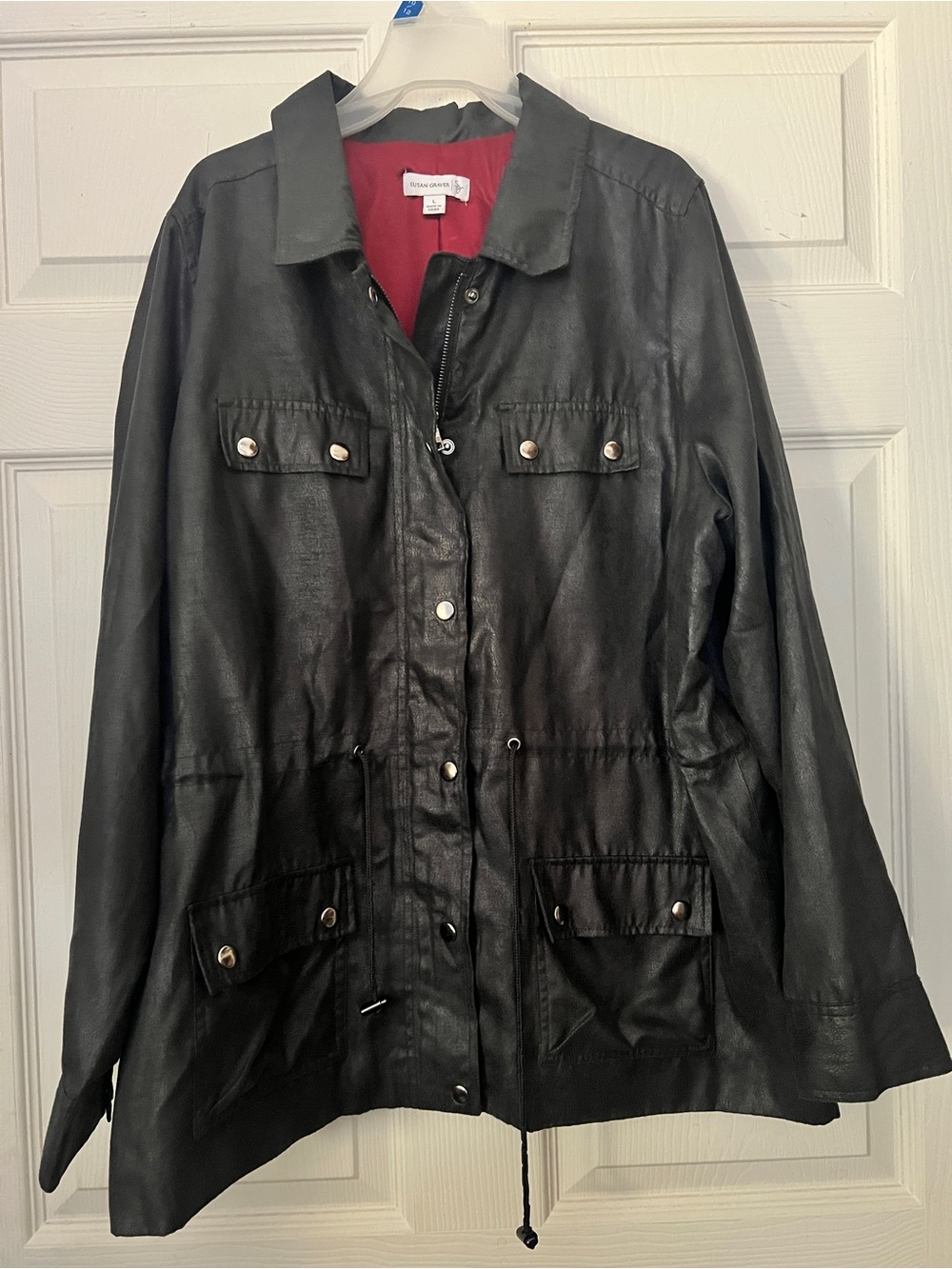 Ellen Tracy Black  Utility Jacket with Red Lining